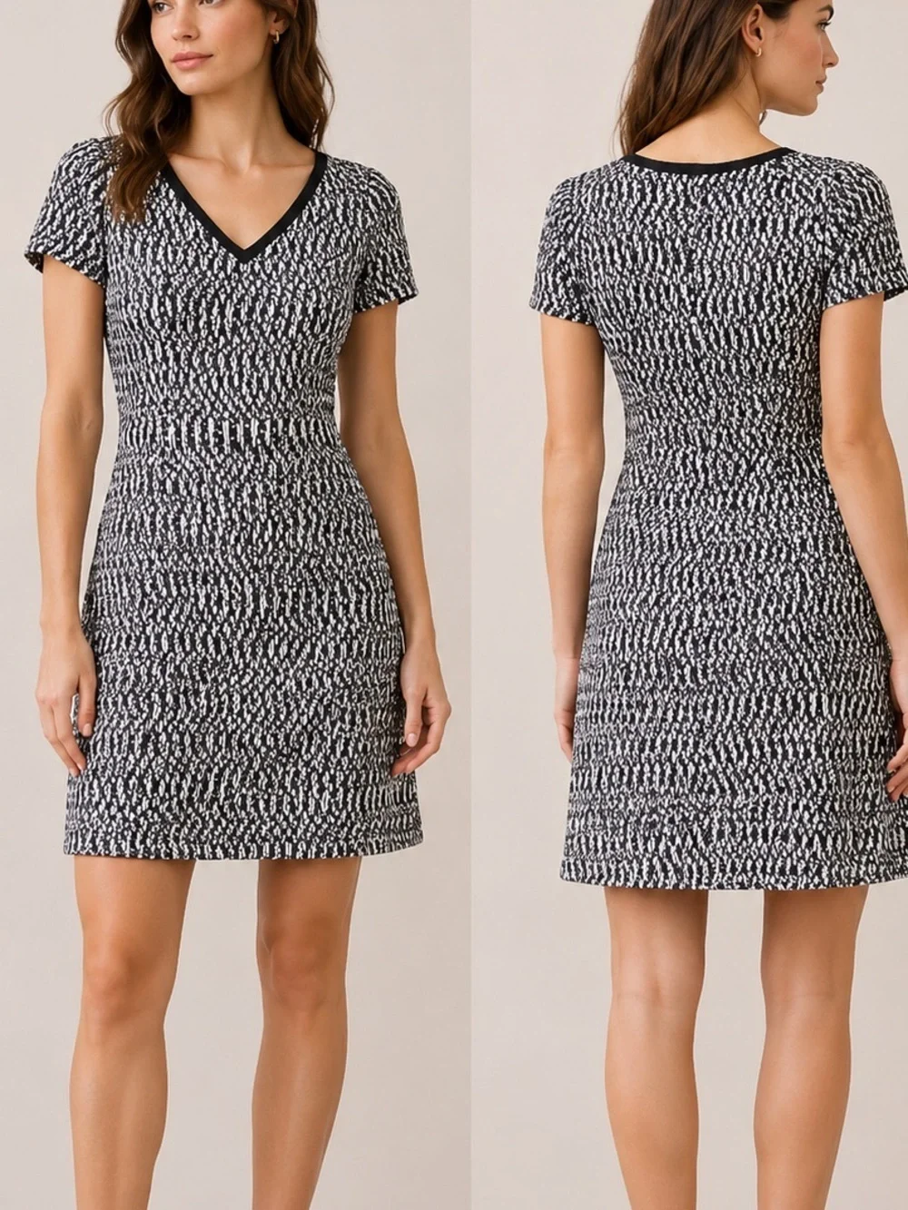 Tory Burch Marbled Tweed Preppy Academia V-Neck Mini Dress